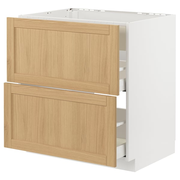 METOD / MAXIMERA base cab f hob/int extractor w drw, white/Forsbacka oak, 80x60 cm