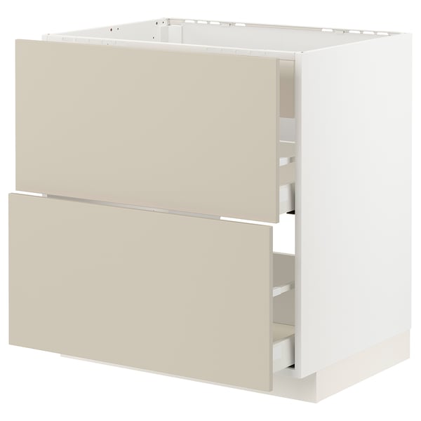 METOD / MAXIMERA base cab f hob/int extractor w drw, white/Havstorp beige, 80x60 cm