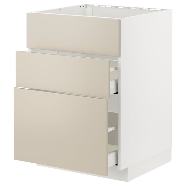 METOD / MAXIMERA base cab f hob/int extractor w drw, white/Havstorp beige, 60x60 cm