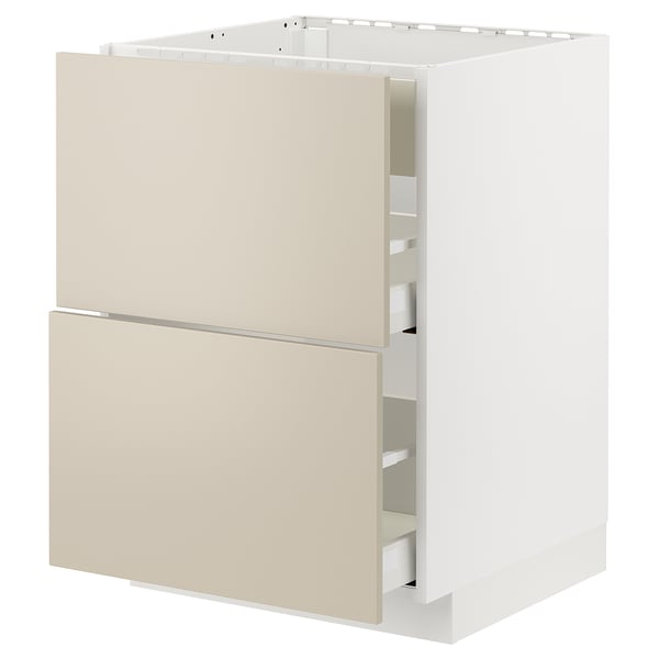 METOD / MAXIMERA base cab f hob/int extractor w drw, white/Havstorp beige, 60x60 cm