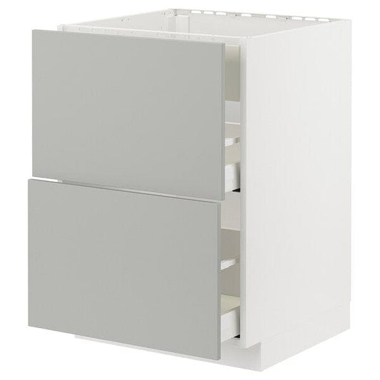 Ikea METOD / MAXIMERA - Base cab f hob/int extractor w drw, white/Havstorp light grey, 60x60 cm