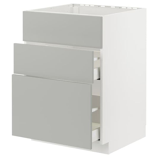 Ikea METOD / MAXIMERA - Base cab f hob/int extractor w drw, white/Havstorp light grey, 60x60 cm