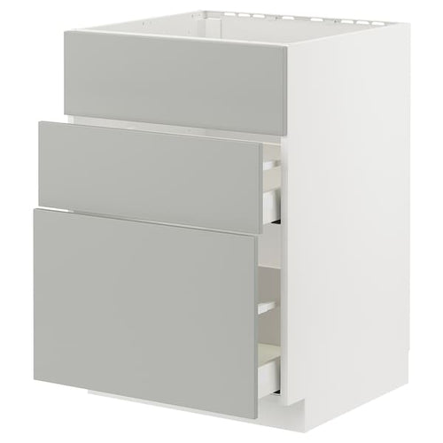 METOD / MAXIMERA - METOD / MAXIMERA Base cab f hob/int extractor w drw, white/Havstorp light grey, 60x60 cm