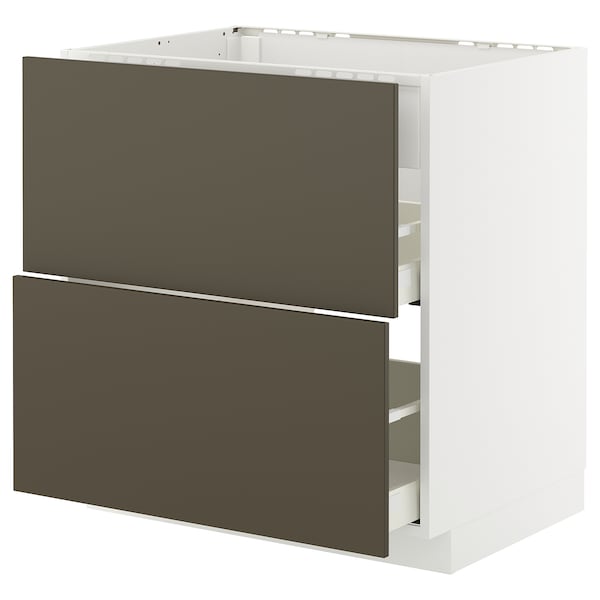 METOD / MAXIMERA - Kitchen worktop cabinet int/casset, white/Havstorp brown-beige,80x60 cm