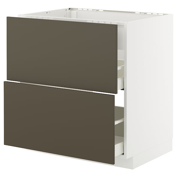 METOD / MAXIMERA - Base cab f hob/int extractor w drw, white/Havstorp brown-beige, 80x60 cm