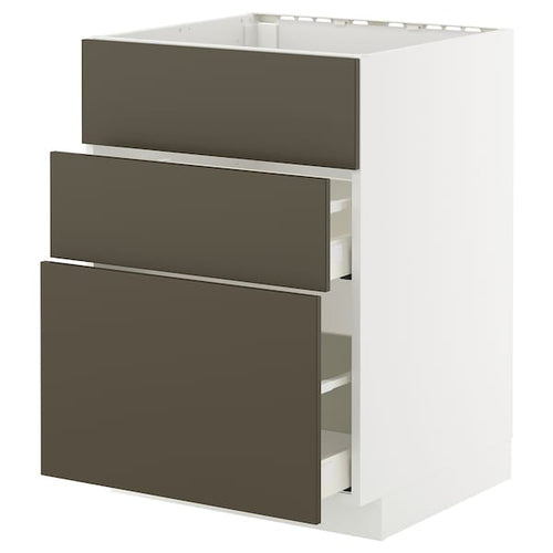 METOD / MAXIMERA - METOD / MAXIMERA Base cab f hob/int extractor w drw, white/Havstorp brown-beige, 60x60 cm