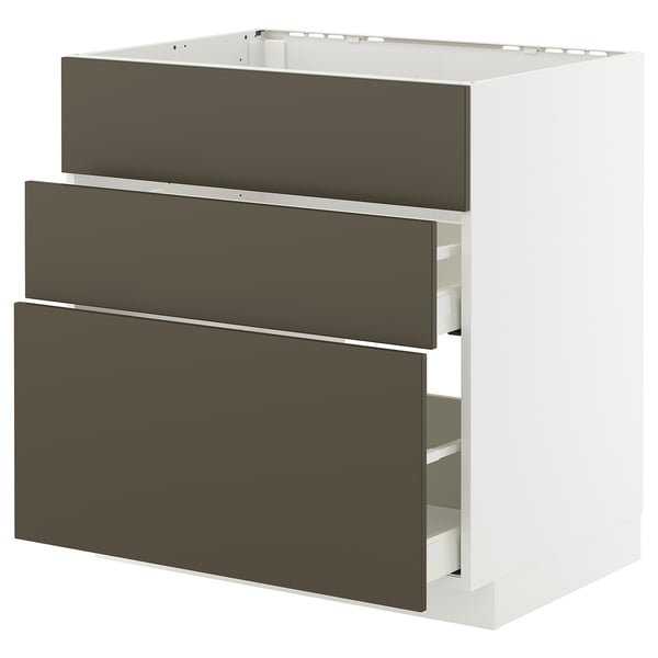METOD / MAXIMERA - METOD / MAXIMERA Base cab f hob/int extractor w drw, white/Havstorp brown-beige, 80x60 cm