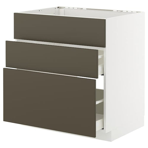 METOD / MAXIMERA - METOD / MAXIMERA Base cab f hob/int extractor w drw, white/Havstorp brown-beige, 80x60 cm