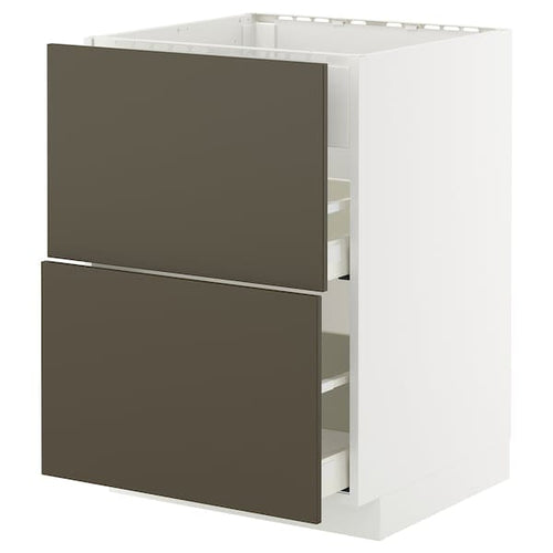 METOD / MAXIMERA - METOD / MAXIMERA Base cab f hob/int extractor w drw, white/Havstorp brown-beige, 60x60 cm