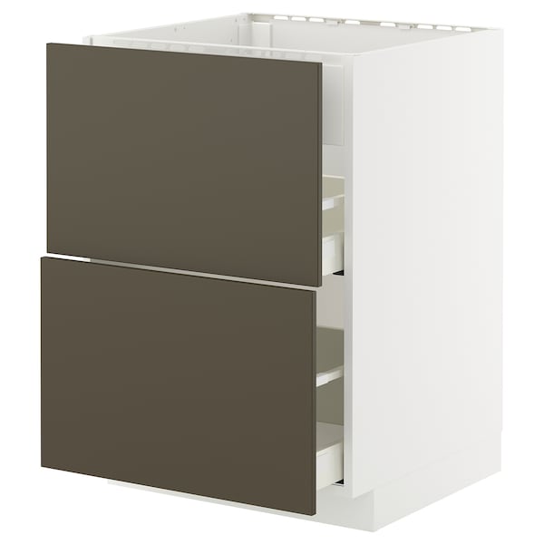 METOD / MAXIMERA - Base cab f hob/int extractor w drw, white/Havstorp brown-beige, 60x60 cm