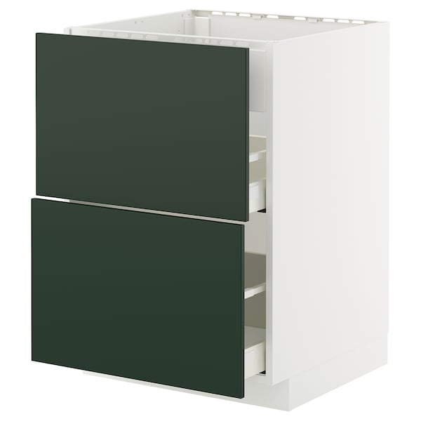 METOD / MAXIMERA - Base cab f hob/int extractor w drw, white/Havstorp deep green, 60x60 cm