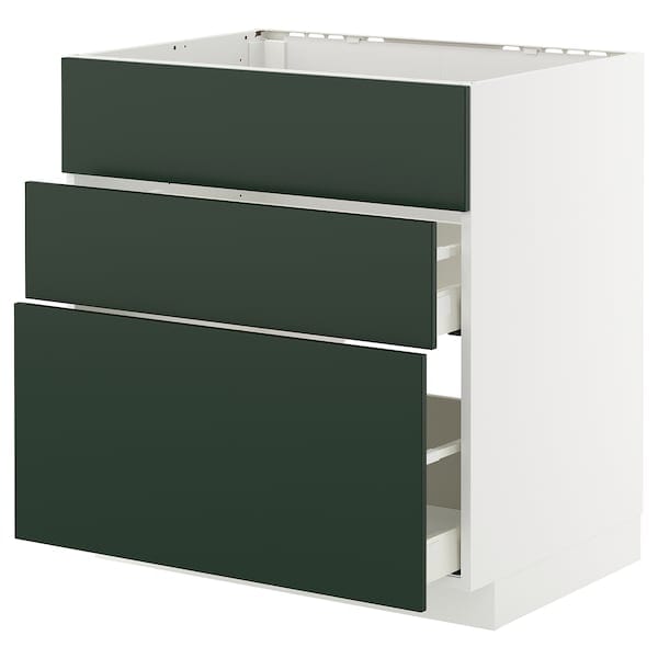 Ikea METOD / MAXIMERA - Base cab f hob/int extractor w drw, white/Havstorp deep green, 80x60 cm