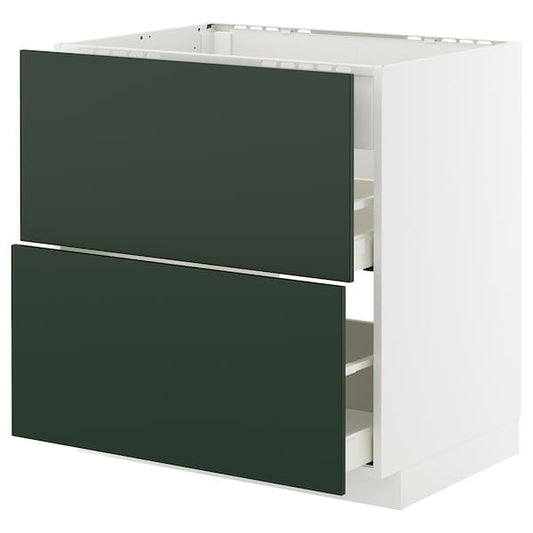 Ikea METOD / MAXIMERA - Base cab f hob/int extractor w drw, white/Havstorp deep green, 80x60 cm