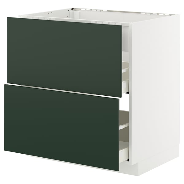 METOD / MAXIMERA base cab f hob/int extractor w drw, white/Havstorp deep green, 80x60 cm