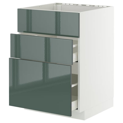 METOD / MAXIMERA - METOD / MAXIMERA Base cab f hob/int extractor w drw, white/Kallarp high-gloss dark grey-green, 60x60 cm