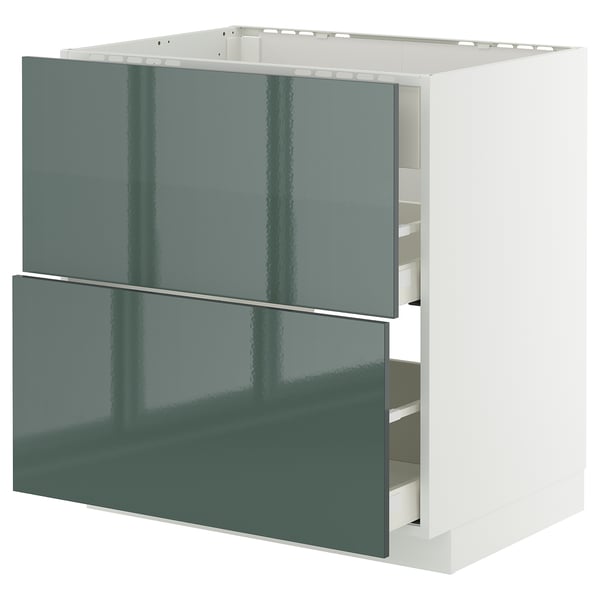 METOD / MAXIMERA base cab f hob/int extractor w drw, white/Kallarp high-gloss dark grey-green, 80x60 cm