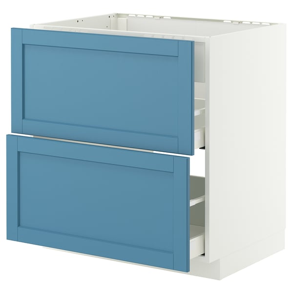 METOD / MAXIMERA base cab f hob/int extractor w drw, white/Lerhyttan blue, 80x60 cm