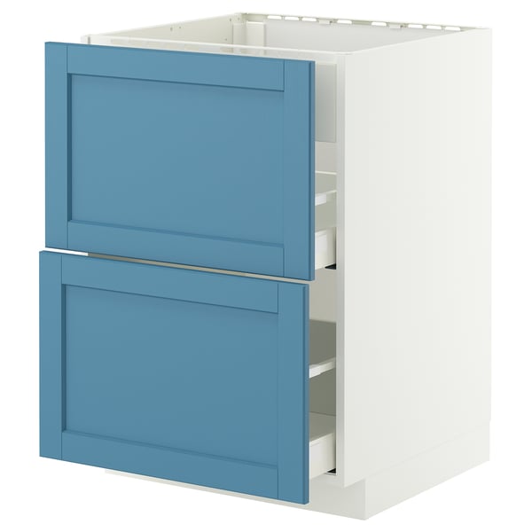 METOD / MAXIMERA base cab f hob/int extractor w drw, white/Lerhyttan blue, 60x60 cm