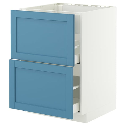 METOD / MAXIMERA cabinet top cott/cup int/casset, white/Lerhyttan blue, 60x60 cm