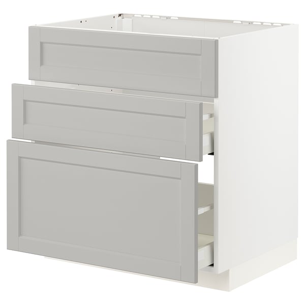 METOD / MAXIMERA base cab f hob/int extractor w drw, white/Lerhyttan light grey, 80x60 cm