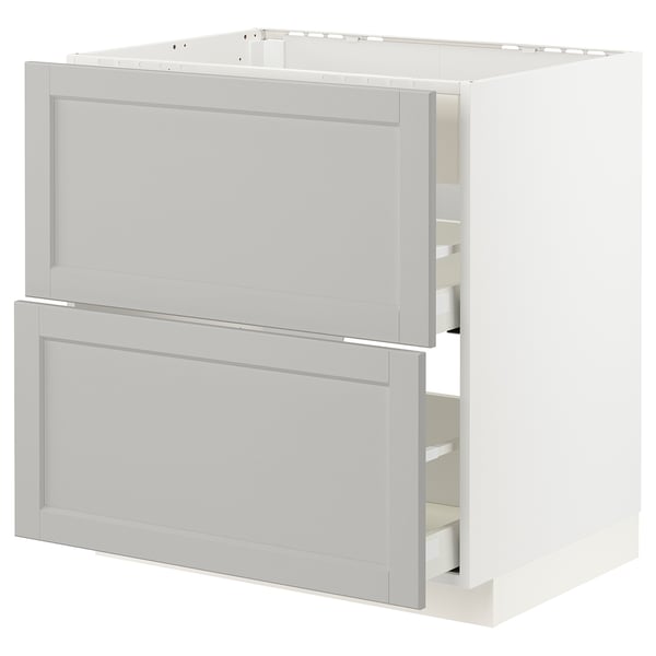 METOD / MAXIMERA base cab f hob/int extractor w drw, white/Lerhyttan light grey, 80x60 cm