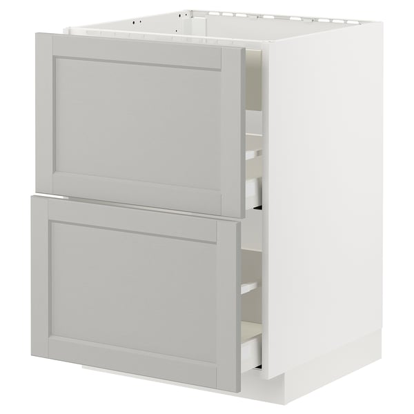 METOD / MAXIMERA base cab f hob/int extractor w drw, white/Lerhyttan light grey, 60x60 cm