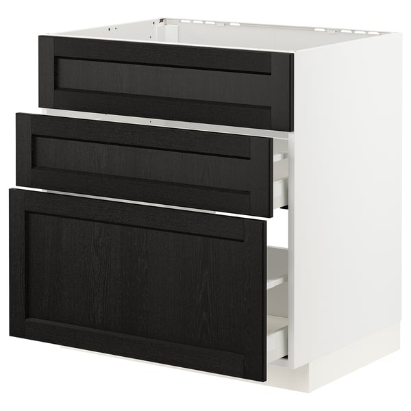 METOD / MAXIMERA base cab f hob/int extractor w drw, white/Lerhyttan black stained, 80x60 cm