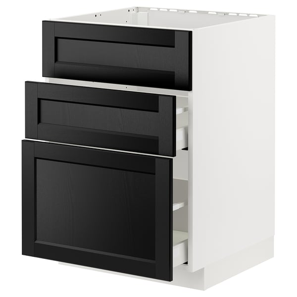 METOD / MAXIMERA base cab f hob/int extractor w drw, white/Lerhyttan black stained, 60x60 cm