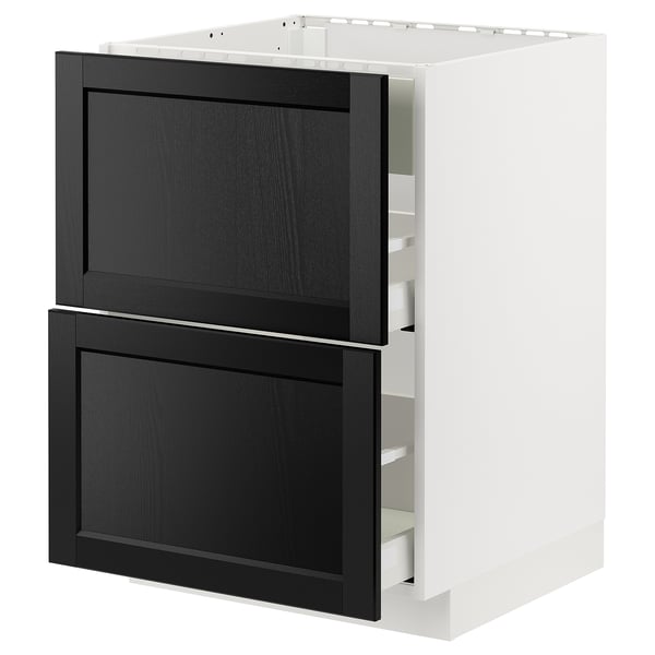 METOD / MAXIMERA base cab f hob/int extractor w drw, white/Lerhyttan black stained, 60x60 cm