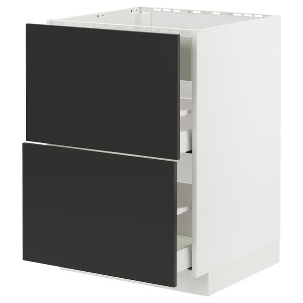 METOD / MAXIMERA - METOD / MAXIMERA Base cab f hob/int extractor w drw, white/Nickebo matt anthracite, 60x60 cm