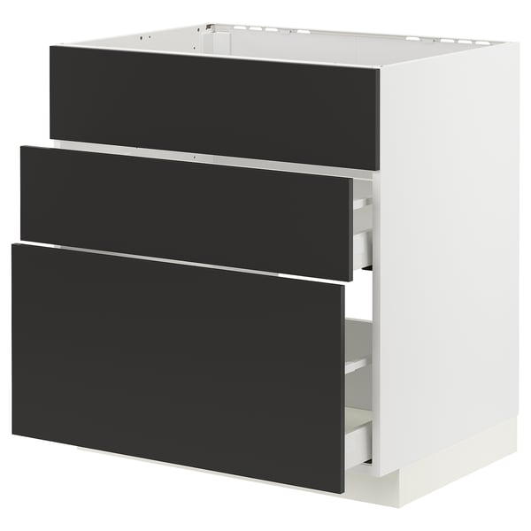 METOD / MAXIMERA base cab f hob/int extractor w drw, white/Nickebo matt anthracite, 80x60 cm