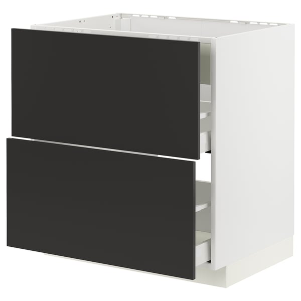 METOD / MAXIMERA base cab f hob/int extractor w drw, white/Nickebo matt anthracite, 80x60 cm