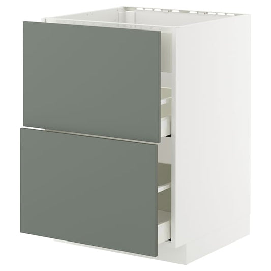 Ikea METOD / MAXIMERA - Base cab f hob/int extractor w drw, white/Nickebo matt grey-green, 60x60 cm