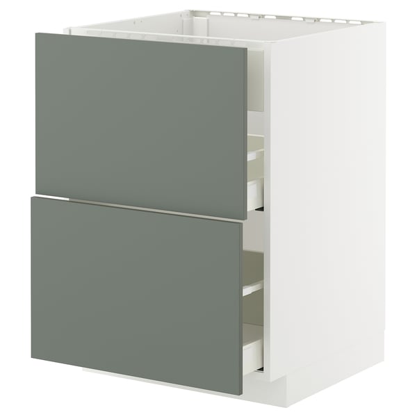 METOD / MAXIMERA base cab f hob/int extractor w drw, white/Nickebo matt grey-green, 60x60 cm