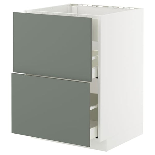 METOD / MAXIMERA - METOD / MAXIMERA Base cab f hob/int extractor w drw, white/Nickebo matt grey-green, 60x60 cm