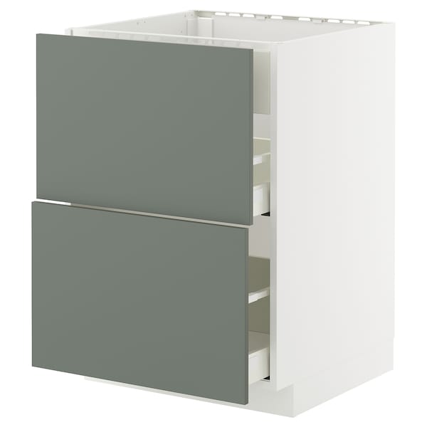 METOD / MAXIMERA - Base cab f hob/int extractor w drw, white/Nickebo matt grey-green, 60x60 cm