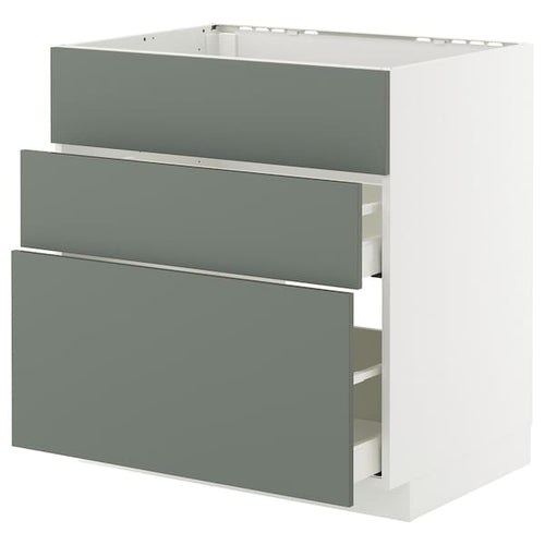 METOD / MAXIMERA - METOD / MAXIMERA Base cab f hob/int extractor w drw, white/Nickebo matt grey-green, 80x60 cm