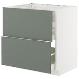 METOD / MAXIMERA base cab f hob/int extractor w drw, white/Nickebo matt grey-green, 80x60 cm