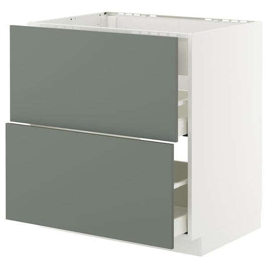 Ikea METOD / MAXIMERA - Base cab f hob/int extractor w drw, white/Nickebo matt grey-green, 80x60 cm