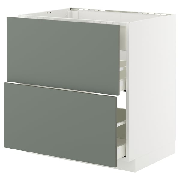 METOD / MAXIMERA base cab f hob/int extractor w drw, white/Nickebo matt grey-green, 80x60 cm