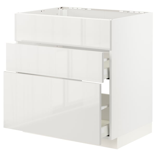 METOD / MAXIMERA base cab f hob/int extractor w drw, white/Ringhult light grey, 80x60 cm