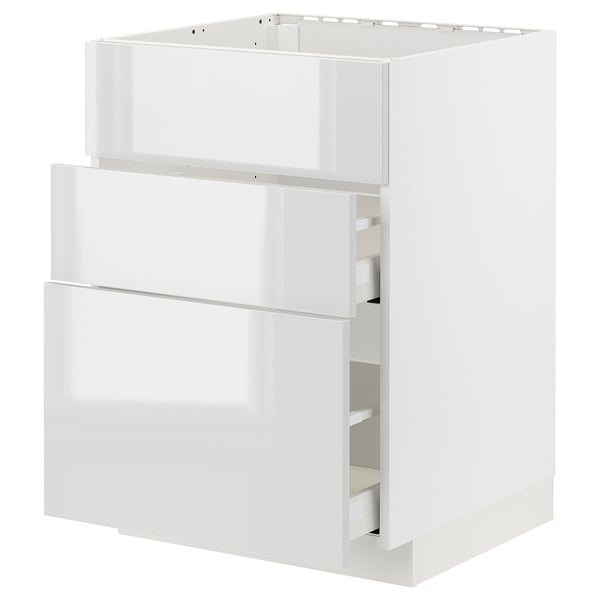 METOD / MAXIMERA base cab f hob/int extractor w drw, white/Ringhult light grey, 60x60 cm