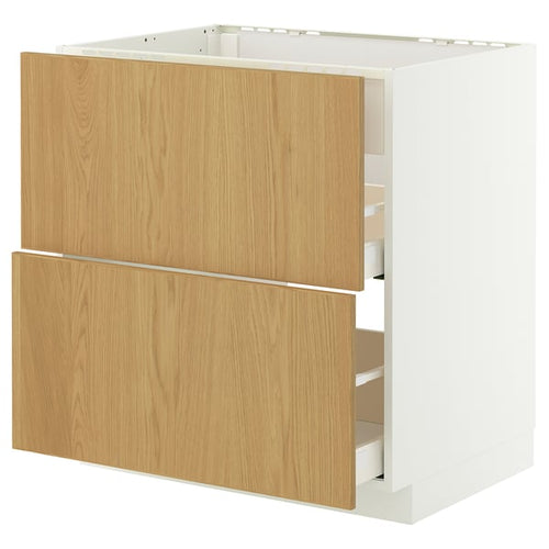 METOD / MAXIMERA base cab f hob/int extractor w drw, white/Sinarp oak veneer, 80x60 cm