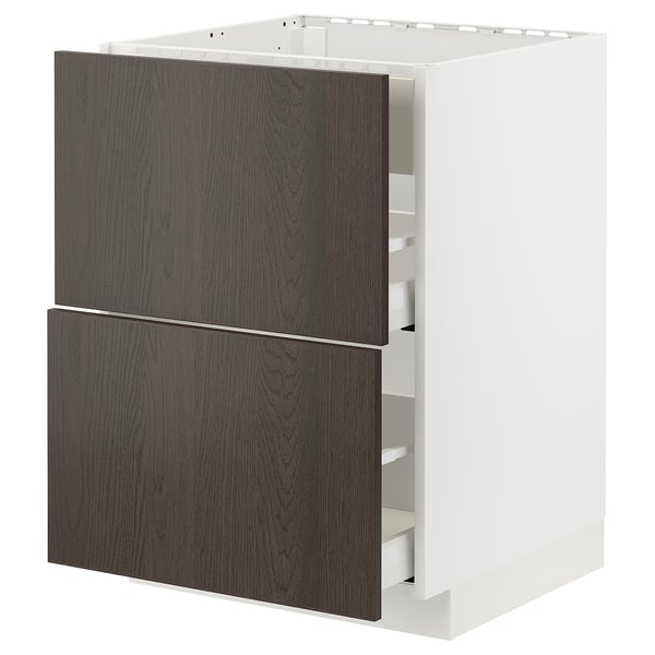 METOD / MAXIMERA base cab f hob/int extractor w drw, white/Sinarp brown, 60x60 cm