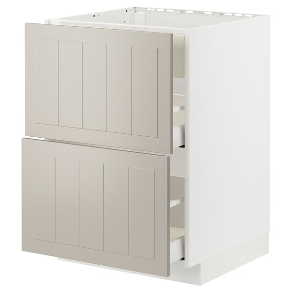 METOD / MAXIMERA - Base cab f hob/int extractor w drw, white/Stensund beige , 60x60 cm
