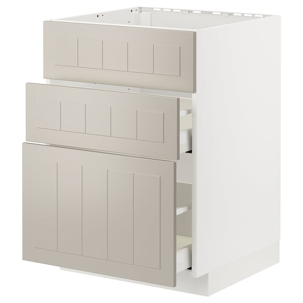 METOD / MAXIMERA - METOD / MAXIMERA Base cab f hob/int extractor w drw, white/Stensund beige, 60x60 cm