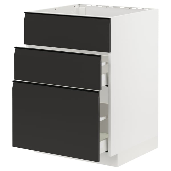 METOD / MAXIMERA base cab f hob/int extractor w drw, white/Upplöv matt anthracite, 60x60 cm