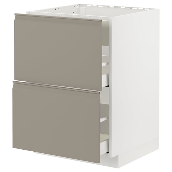 METOD / MAXIMERA - METOD / MAXIMERA Base cab f hob/int extractor w drw, white/Upplöv matt dark beige, 60x60 cm
