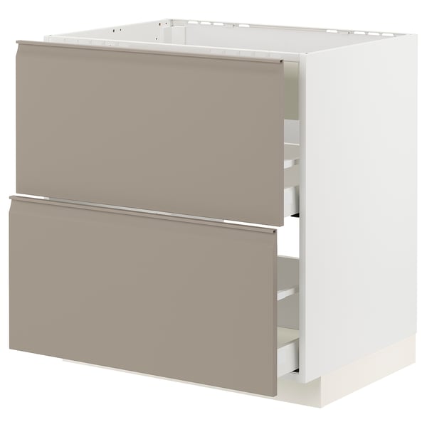METOD / MAXIMERA base cab f hob/int extractor w drw, white/Upplöv matt dark beige, 80x60 cm