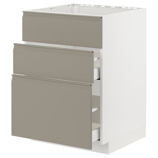 METOD / MAXIMERA base cab f hob/int extractor w drw, white/Upplöv matt dark beige, 60x60 cm